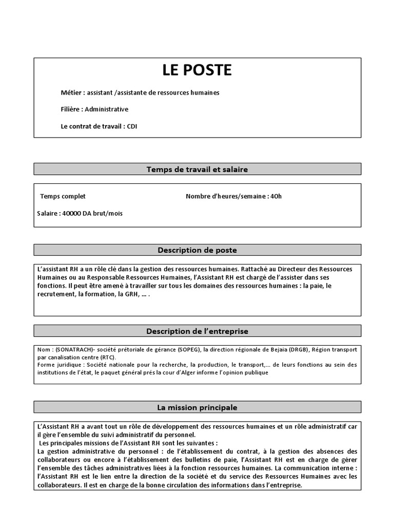 post ressources humaines